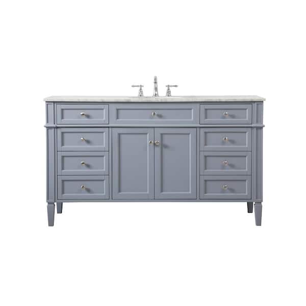 Unbranded Timeless Home 60 in. W Single Bath Vanity in Grey with Marble Vanity Top in Carrara with White Basin