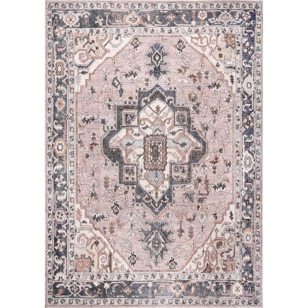 Sasha Pink 8 ft. x 8 ft. Machine Washable Medallion Indoor Square Rug