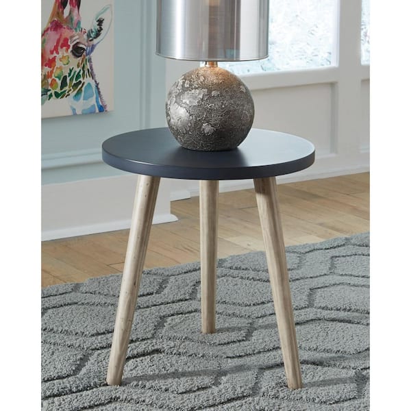 Signature Design By Ashley Fullersen 17 in. Blue Round Wood End Table with Finished