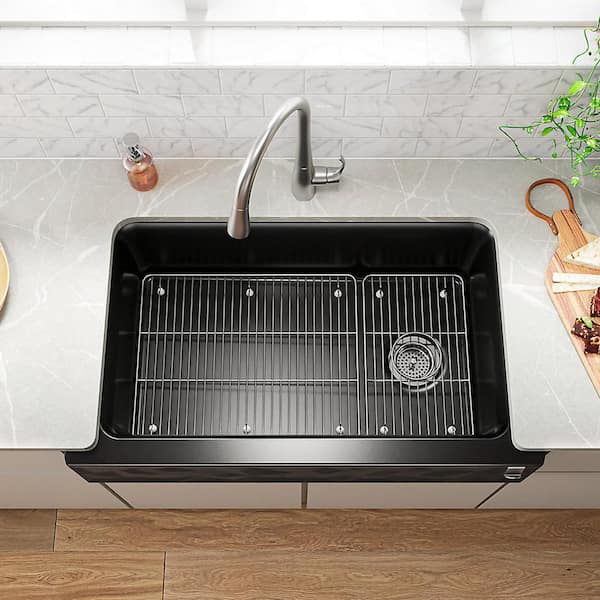 KOHLER Cairn 35.69 in. Undermount Single Bowl Matte Black Engineered Stone Kitchen Sink