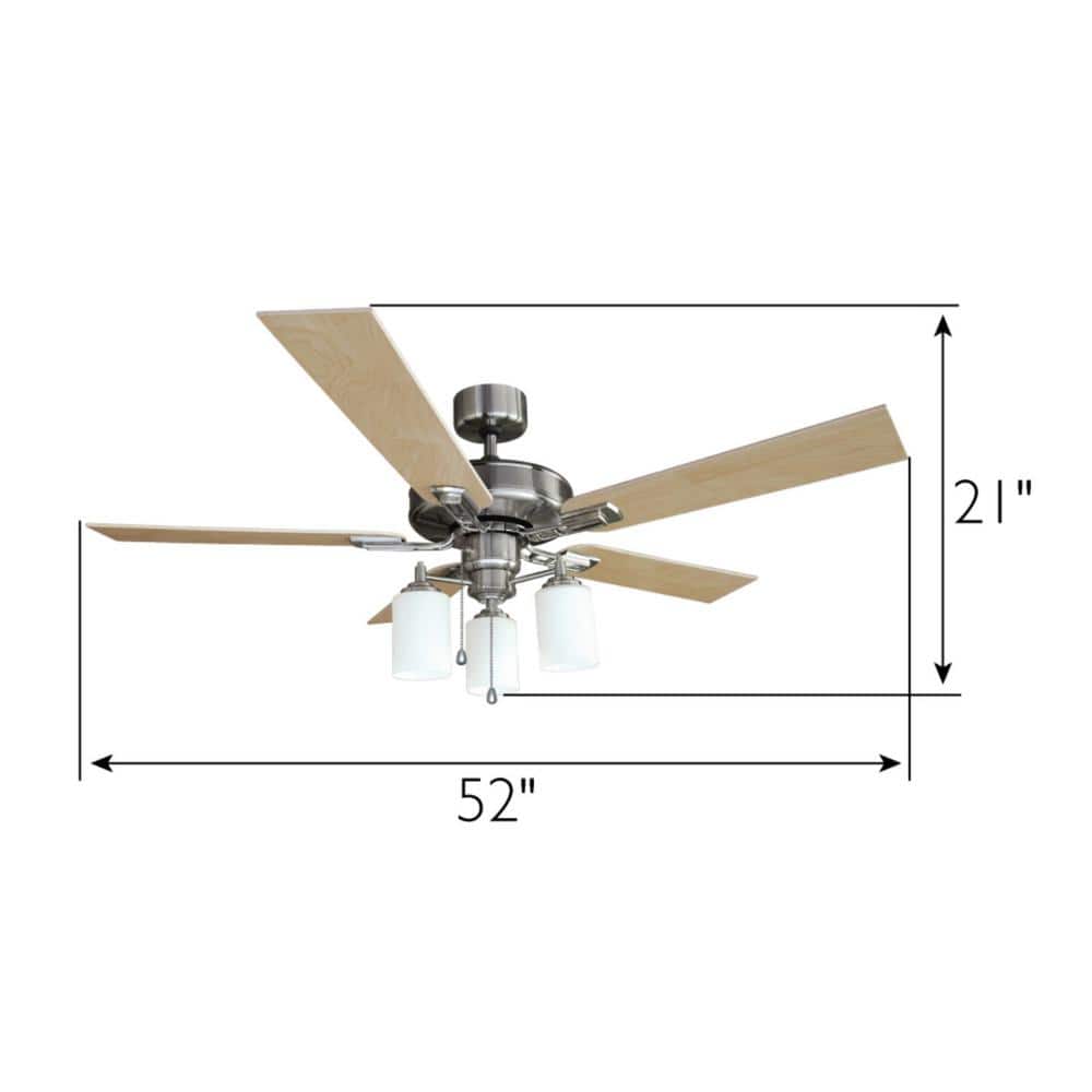 Aubrey 52-Inch Satin Nickel Ceiling Fan with LED Light Kit and Reversible Blades