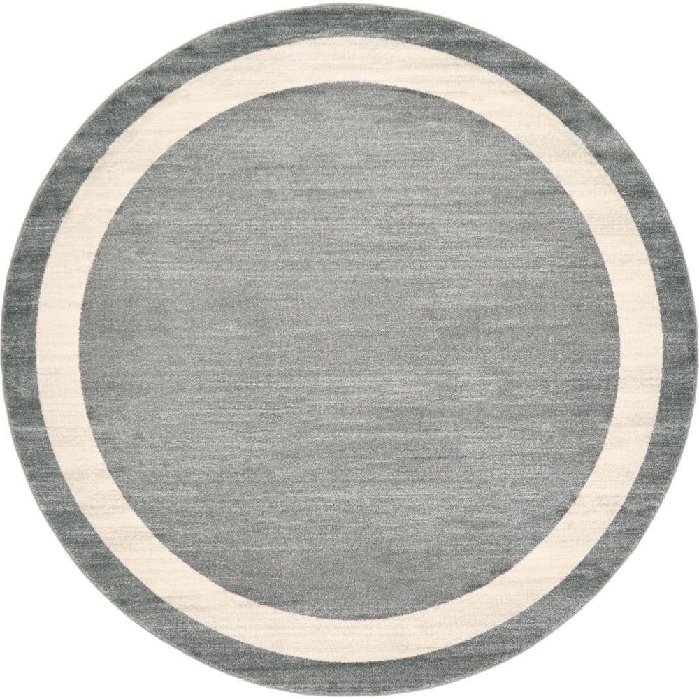 Gray and Ivory Round Tufted Synthetic Rug, 8'