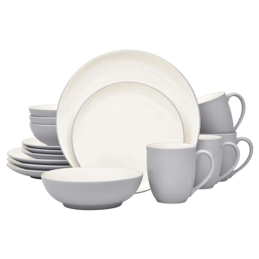 Noritake Colorwave Slate 16-Piece Coupe (Gray) Stoneware Dinnerware Set ...