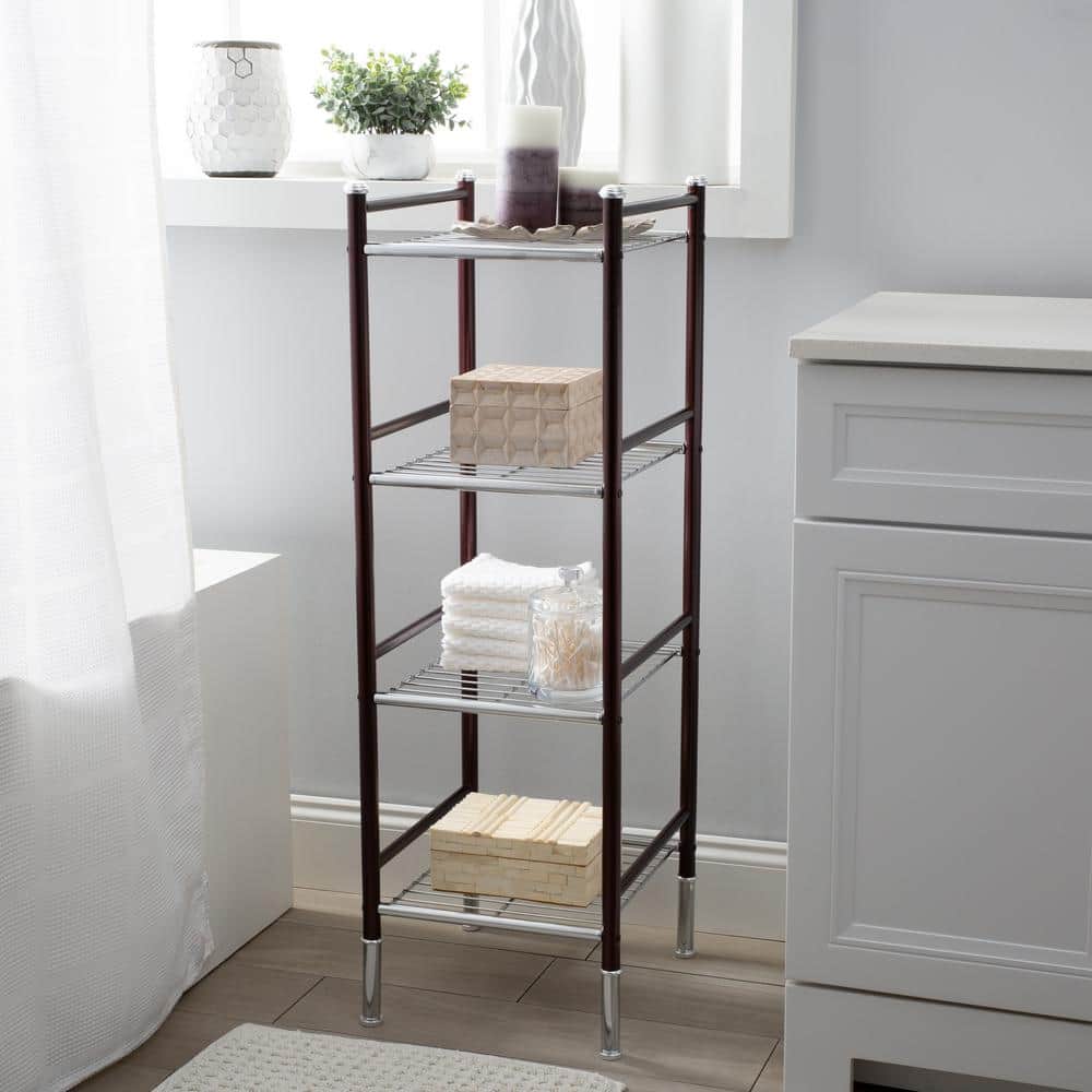 Bronze and Chrome 4-Tier Freestanding Wire Storage Shelf