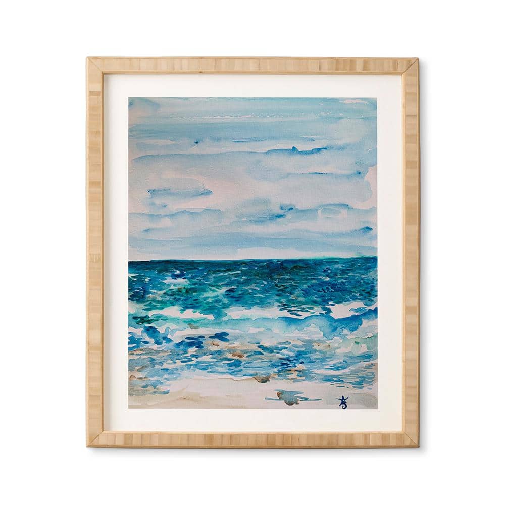 DenyDesigns. Cabo Beach Mexico Watercolor 1 by Anoellejay Bamboo Framed Wall Art Abstract Art Print 14 in. x 16.5 in., Blue
