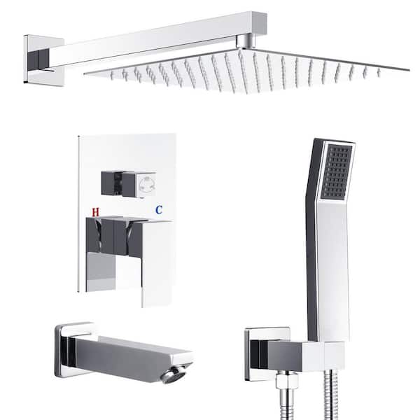 AKLFGN Single-Handle 3-Spray Tub and Shower Faucet with 10 in. Rain Shower Heads 2.0 GPM in. Polish Chrome (Valve Included)