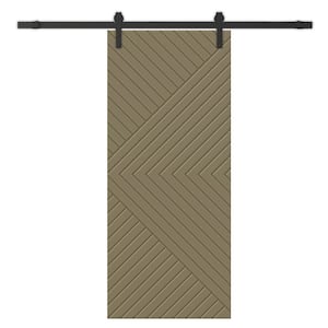 Chevron Arrow 32 in. x 80 in. Fully Assembled Olive Green Stained MDF Modern Sliding Barn Door with Hardware Kit