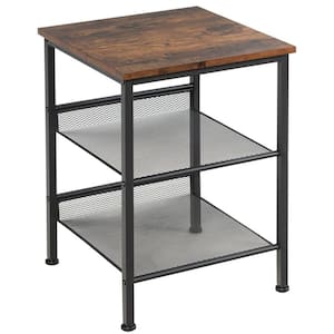 Industrial 22 in. Brown 3-Tier End/Side Table Nightstand with 2-Adjustable Shelves