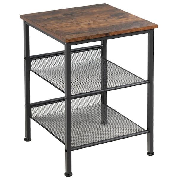 Costway Industrial 22 in. Brown 3-Tier End/Side Table Nightstand with 2-Adjustable Shelves