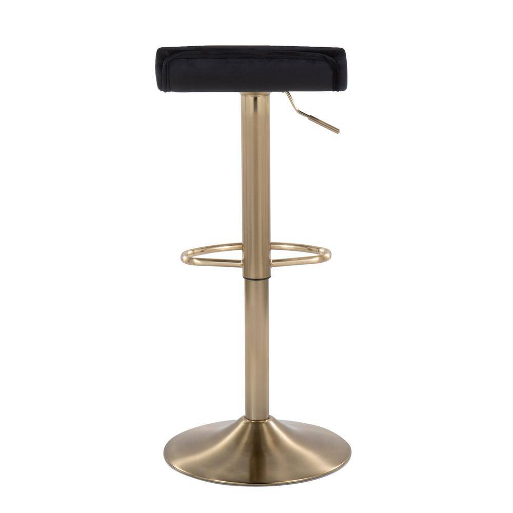 Ale Adjustable Black Velvet and Gold Metal Swivel Barstool Set