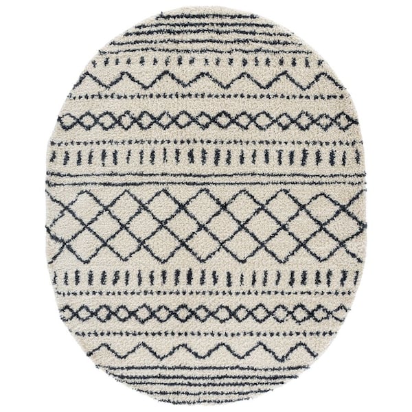 Arizona Shag 6 ft. x 8 ft. Ivory/Slate Tribal Oval Rug