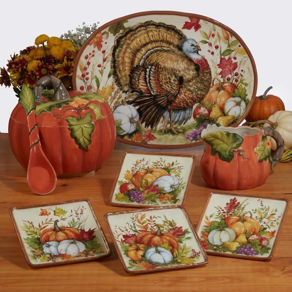 Harvest Blessings Ceramic Rectangular Thanksgiving Platter
