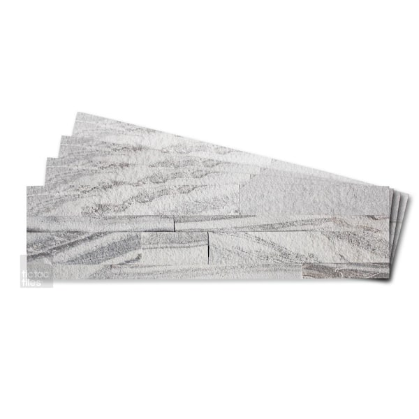 Tic Tac Tiles 4-sheets Gray Sand 24 in. x 6 in. Peel, Stick Self-Adhesive Decorative 3D Stone Tile Backsplash (3.87 sq.ft. / pack)