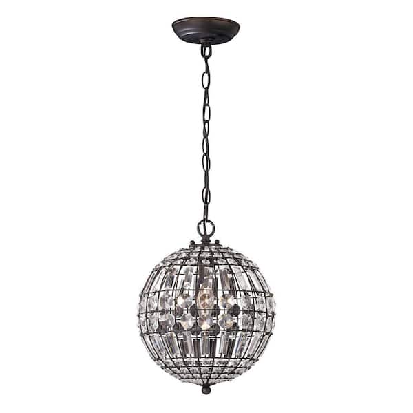 Titan Lighting Talgarth 1-Light Dark Bronze Round Crystal Mini Pendant