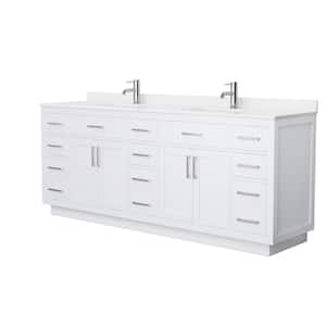 Beckett TK 84 in. W x 22 in. D x 35 in. H Double Sink Bath Vanity in White with Brushed Nickel Trim White Quartz Top