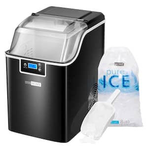 9.4 in. 44 lbs. Electric Chewable Nugget Cube Portable Ice Maker in Black with Hand Scoop and 10 Ice Bags
