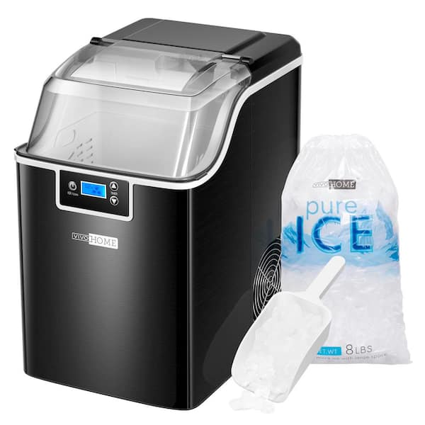 VIVOHOME 9.4 in. 44 lbs. Electric Chewable Nugget Cube Portable Ice Maker in Black with Hand Scoop and 10 Ice Bags