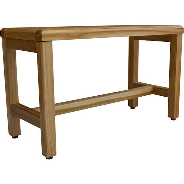 HomeRoots Caroline Natural Compact Teak Shower Outdoor Bench 18 in. x 16 in. x 30 in.