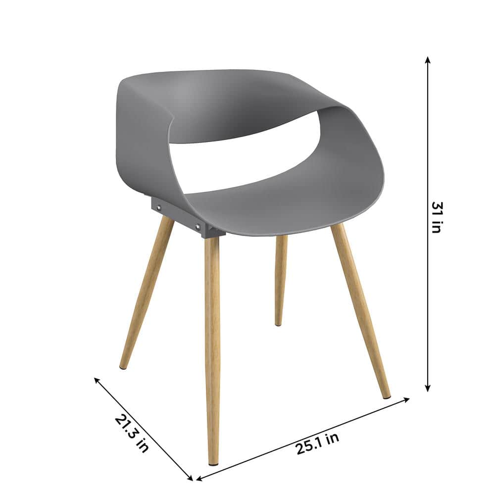 Modern Light Gray Resin & Steel Patio Dining Chair Pair