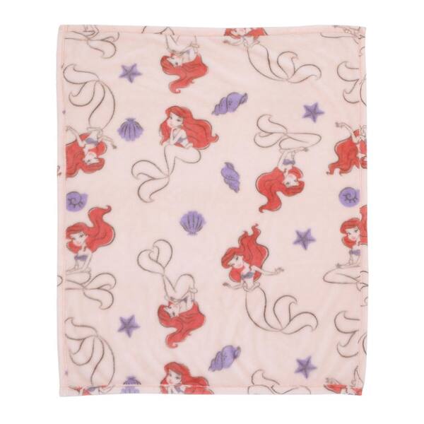 Disney The Little Mermaid Super Soft Pink Purple Red Ariel Starfish Seashell French Fiber Polyester Baby Blanket p
