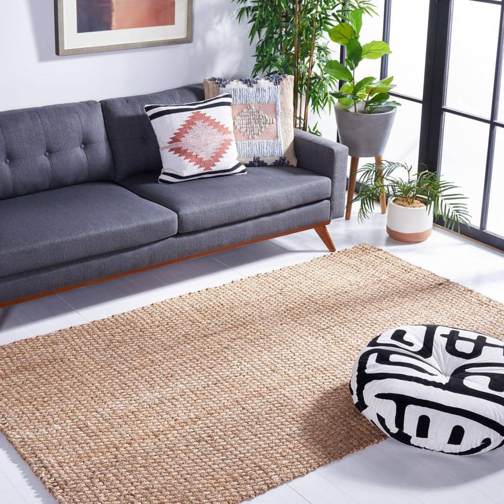 Hand-Knotted Geometric Square Wool Area Rug - 6' Natural