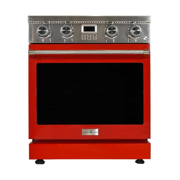 Pro-Style 30 in. 4-Element Slide-In Electric Range with Convection in Stainless Steel with Red Oven Door