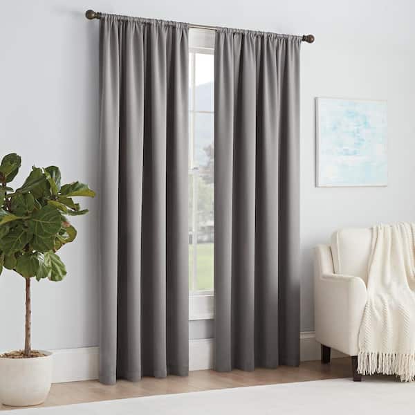 Eclipse Thermapanel Grey Solid Polyester 54 in. W x 84 in. L Room Darkening Single Rod Pocket Curtain Panel
