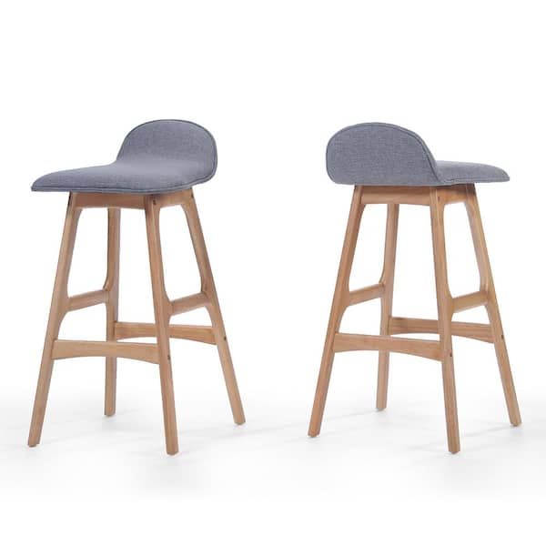 Noble House Anatoli 33.25 in. Grey Upholstered Bar Stool (Set of 2)