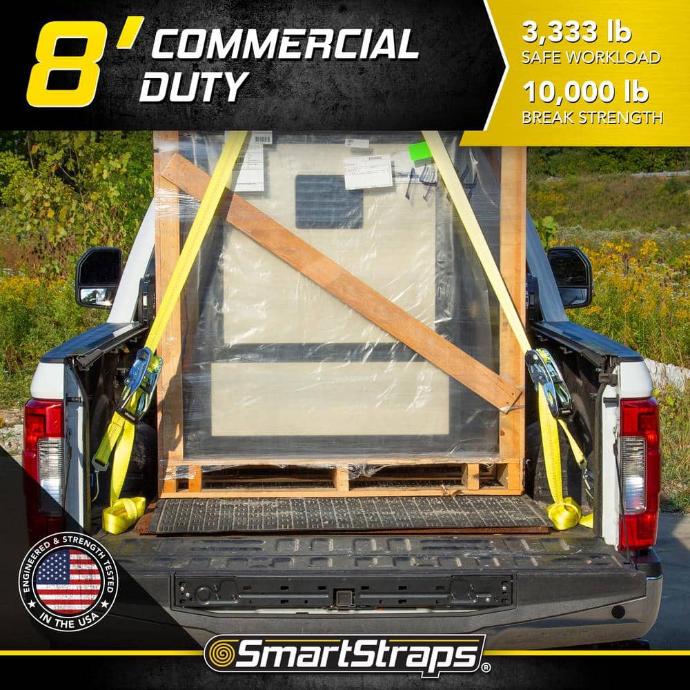 SmartStraps Heavy-Duty 8ft Yellow Ratchet Tie-Down Strap with Snap Hook