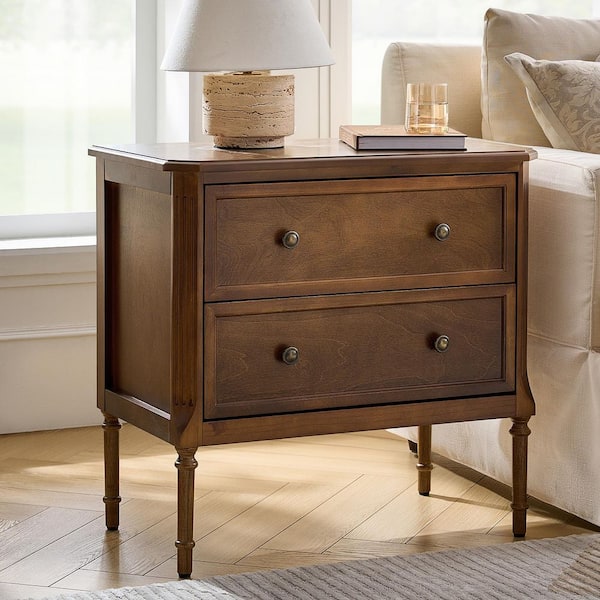 Cleo Walnut 2-Drawer 28 in. W Nightstand with Charging Station