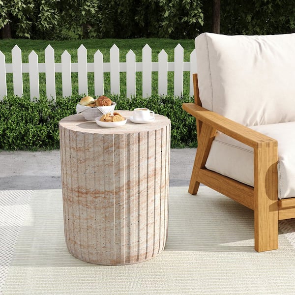 CHRISTOPHER KNIGHT HOME Indigo Outdoor Patio Lightweight Concrete Cylindrical Side Table, MGO, Travertine Finish