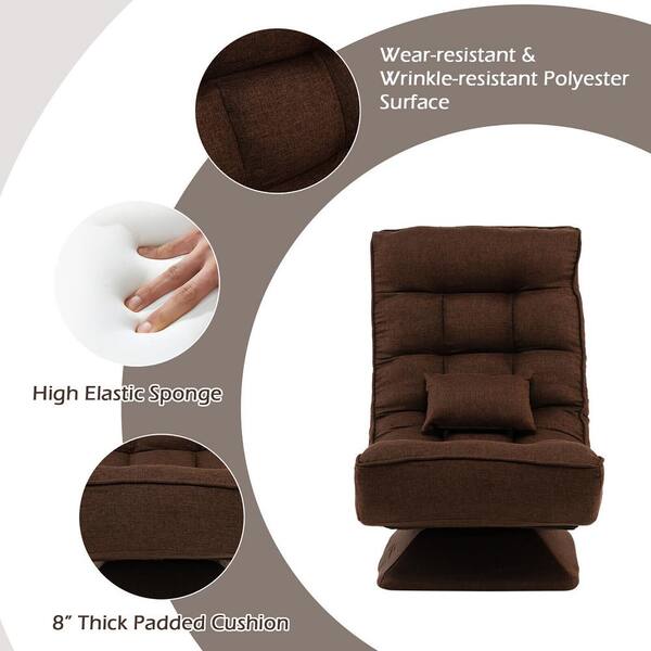 Costway 360-Degree Swivel Brown Polyester Floor Chair 5