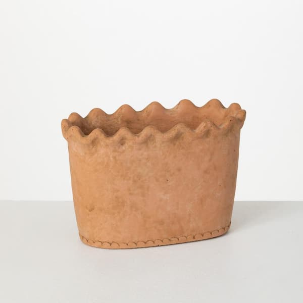 SULLIVANS Scalloped Edge Cement Garden Pot
