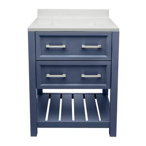 Tremblant 25 in. W x 19 in. D x 36 in. H Bath Vanity in Navy Blue with White Cultured Marble Top Single Hole