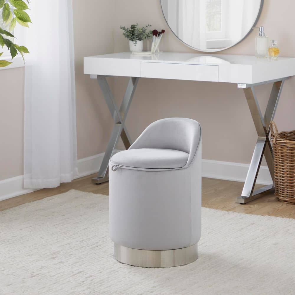 Marla 18 in. Chrome Metal and Silver Velvet Swivel Vanity Stool price history on PriceWatchPro