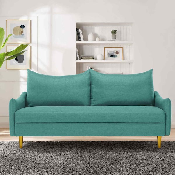 Seafuloy 66.9 in. Wide Flared Arm Polyester Modern Straight Reclining Sofa with Pillows in Light Green