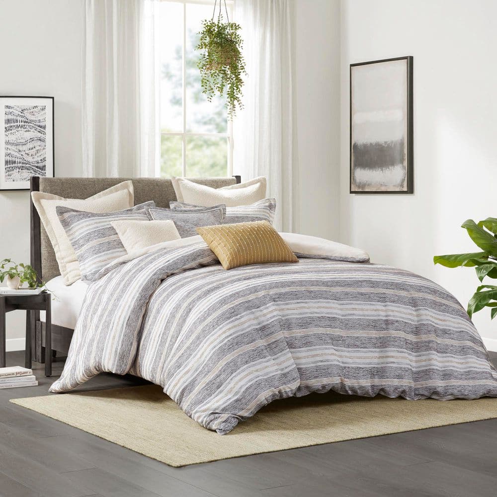 Ivory and Charcoal Cotton Jacquard Full Duvet Set