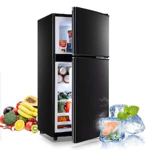 3.5 cu. ft. Mini Refrigerator in Black with Freezer, 2-Door, 7 Level Thermostat and Removable Shelves