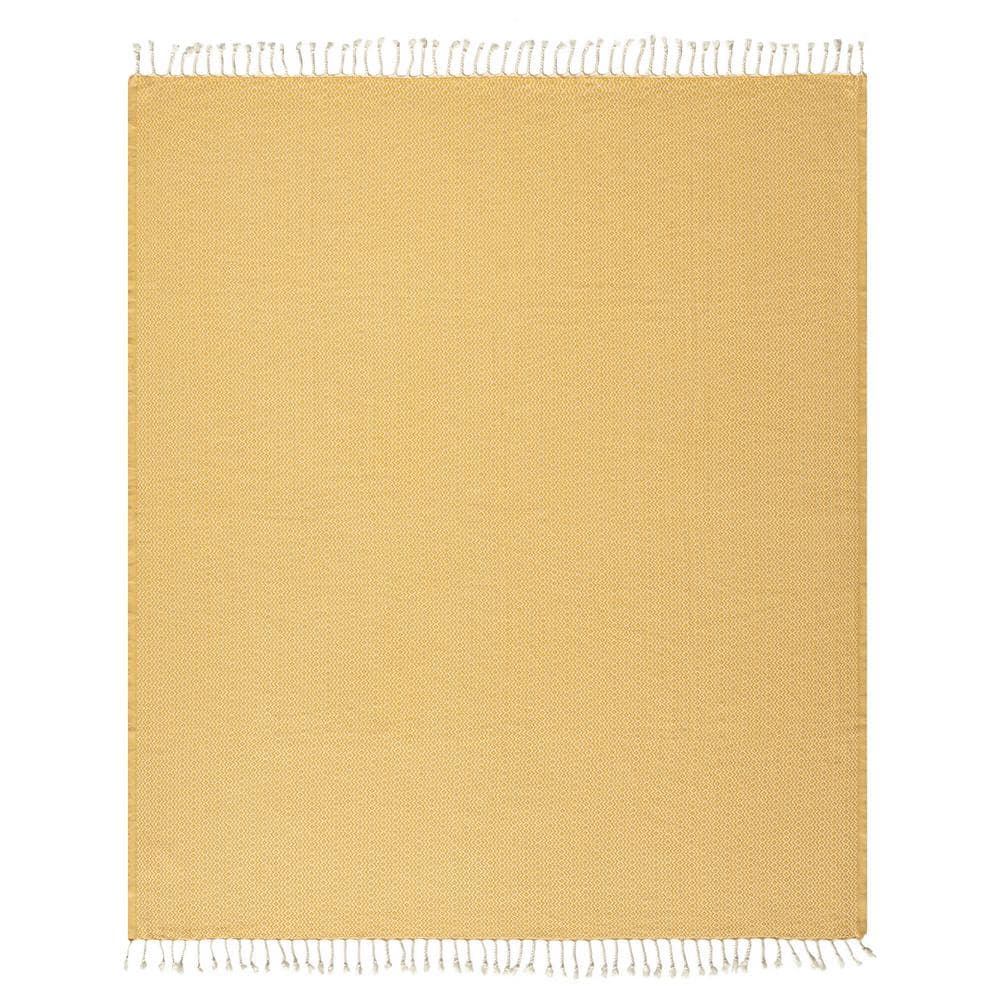 Zadie Yellow/White Geometric Farmhouse All Natural Turkish Cotton Throw Bla