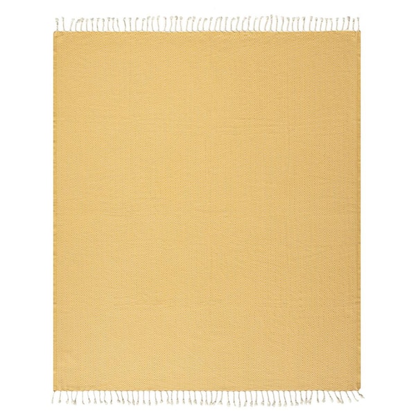 Unbranded Zadie Yellow/White Geometric Farmhouse All Natural Turkish Cotton Throw Blanket