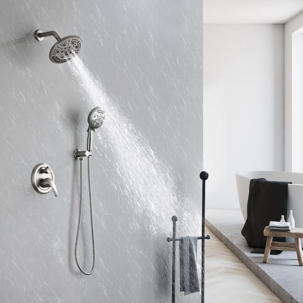 Semaj 8 in. Single-Handle 9 -Spray Round High Pressure Shower Faucet in Brushed Nickel (Valve Included)