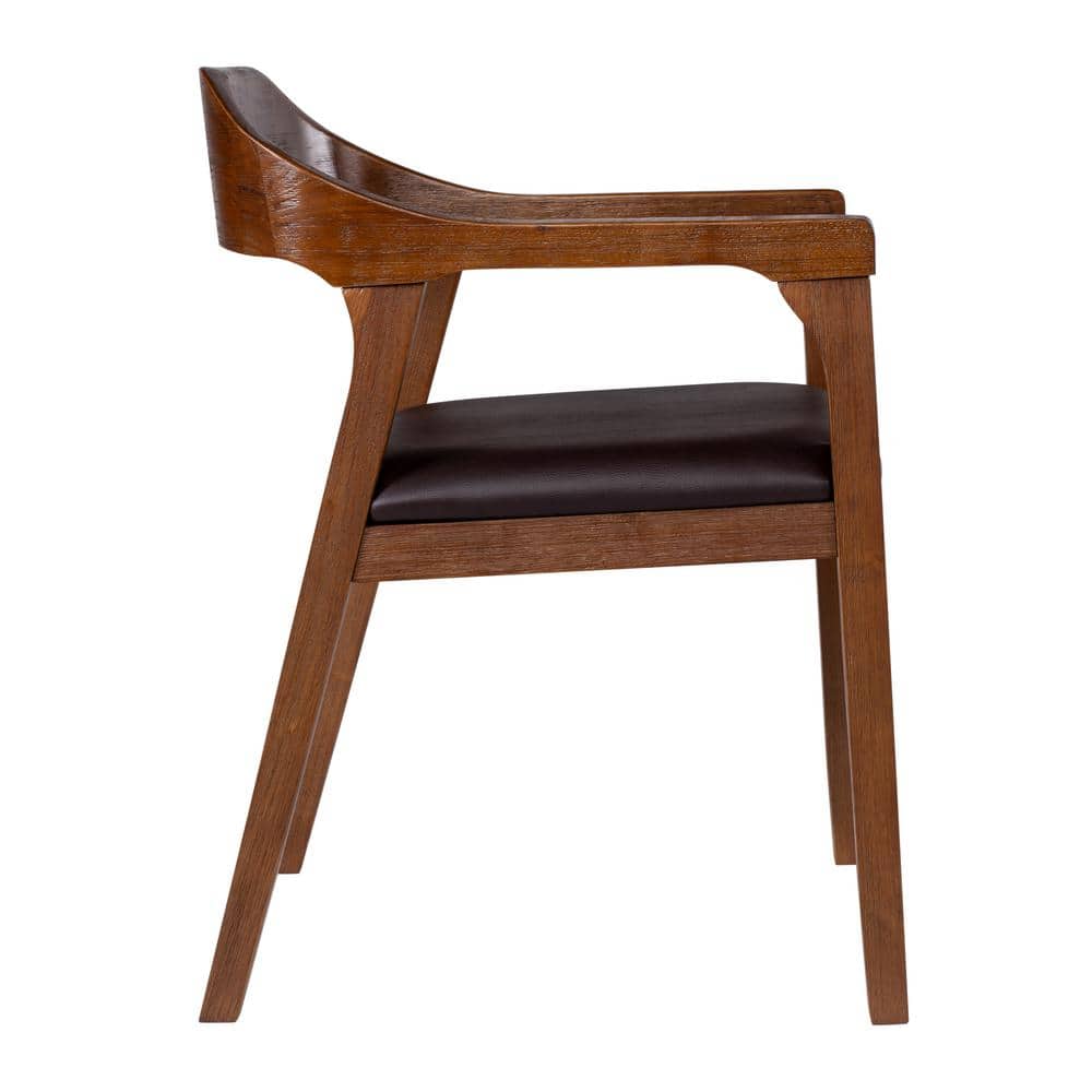 Brown Faux Leather Upholstered Wood Arm Chair, 22"