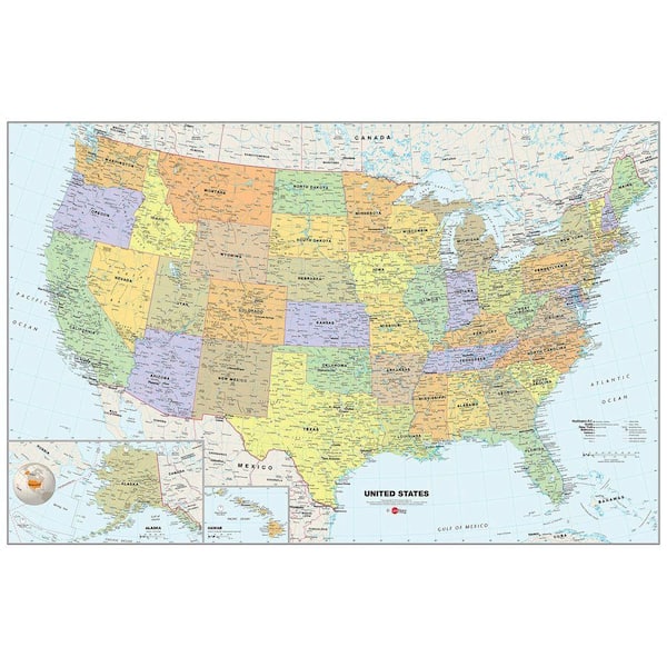 WallPops 24 in. x 36 in. Dry Erase USA Map Wall Decal