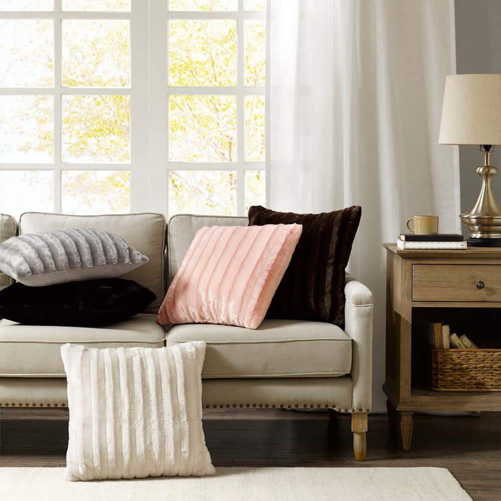 Blush Faux Fur Textured Square Pillow Sham