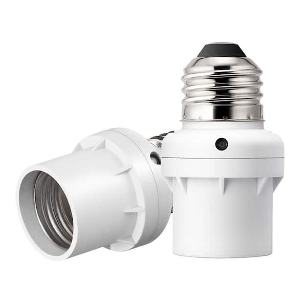 100-Watt Incandescent/CFL/LED/Halogen Screw-In Dusk to Dawn Light Control Sensor Socket, White (2-Pack)