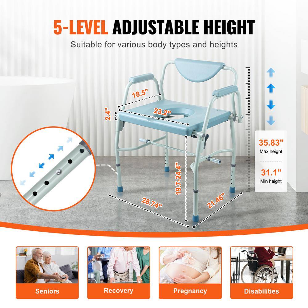 Adjustable Blue Steel Raised Toilet Seat with Detachable Backrest