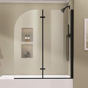 48 in. W x 58 in. H Frameless Foldable Pivot Hinged Bath Tub Door For Shower in Matte Black with 1/4 in. Clear Glass