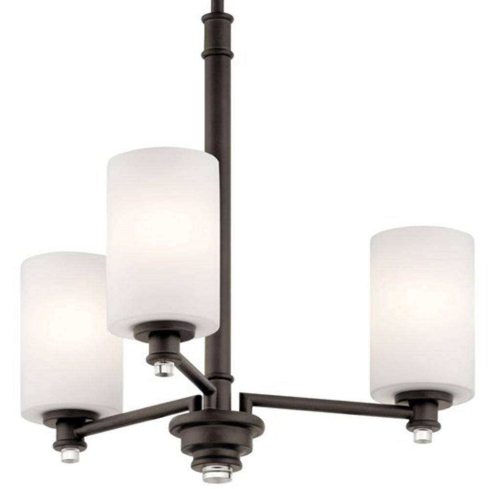 Mini Distressed Bronze 3-Light Candle Chandelier with Cream Shades