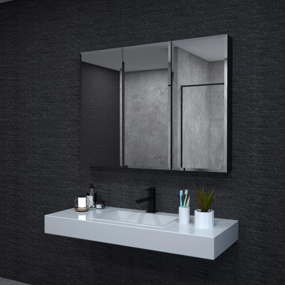 niveal 48 in. W x 36 in. H Rectangular Matte Black Aluminum Recessed or ...