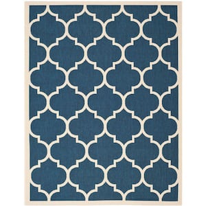 Courtyard Navy/Beige 8 ft. x 10 ft. Moroccan Geometric Indoor/Outdoor Area Rug